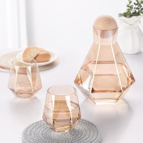 Colorful Glass Water Jug Cup Set Home Kitchen Drinkware Pitcher Hexagonal Cold Water Kettle Milk Juice Wine Jugs Teacup Bottle