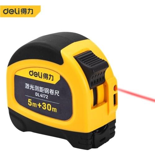 Deli 2 in 1 Laser Distance Meter Range Finder 30M Laser Tape Measure Digital Retractable 5m Laser Rangefinder Ruler Survey Tool