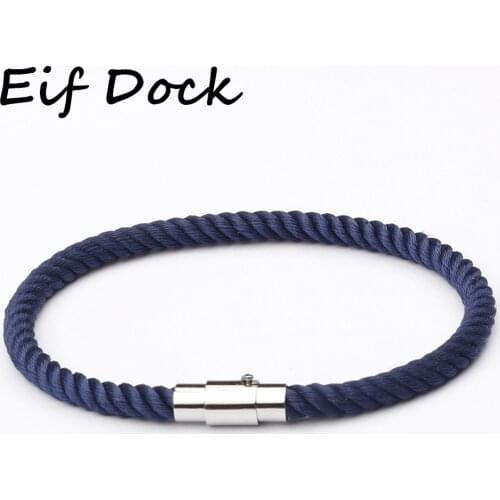 Eif Dock 4mm Mens Bracelet Nave Blue Black Handmade Braided Nylon Rope Bracelets for Men Stainless Steel Clasp Wholesale Jewelry