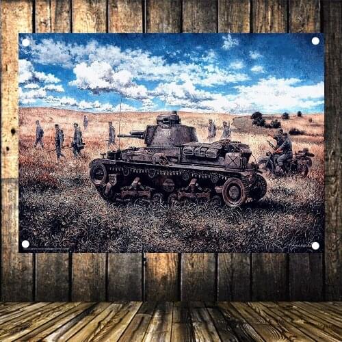 HD Canvas Print Painting Home Decor GER Wehrmacht Tiger Tank WW II Old Photo Wall Art Four-hole Flag Banner Military Poster B2