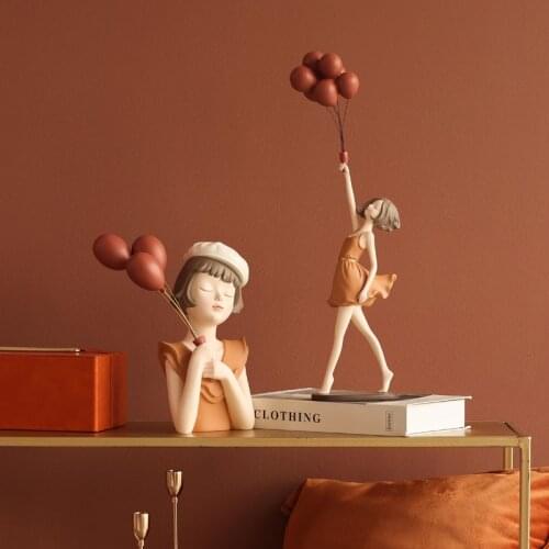 Creative Resin Balloon Girl Decoration for Home Figure Sculpture Statue Living Room Bedroom Desktop Ornament Craft Birthday Gift