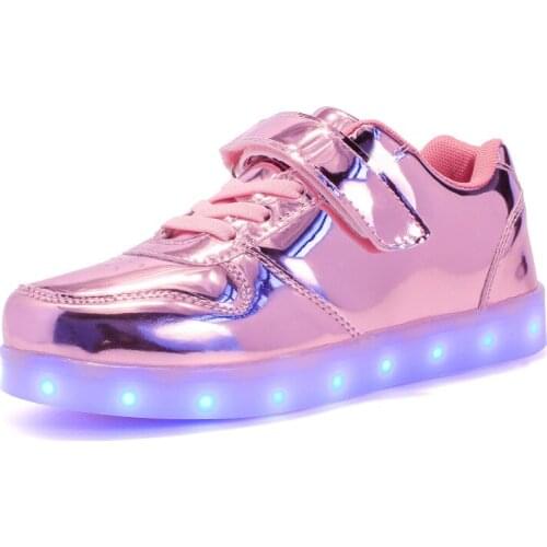 2021 Velcro shoes usb charging Sneakers Children hook loop Fashion luminous shoes girls boy glowing flash shoes
