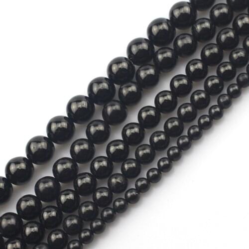 Round natural jet beads natural stone beads DIY loose beads for jewelry making strand 15" wholesale