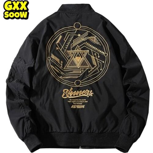 Mens Hip Hop Jackets Gold Letter Embroidery Bomber Jacket Men Streetwear Brand Clothes Casual Outwear Coat Black WQ614