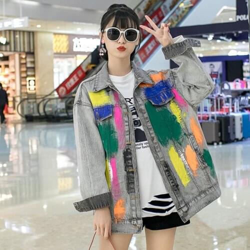 Spring Fashion Brand Women Loose Denim Jacket Women Graffiti Printed Jacket Female Outwear Y641