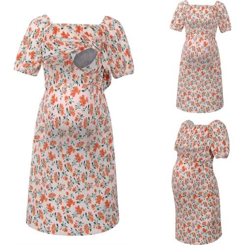 Summer Pregnant Dresses Women Maternity Dress Pleated Nursing Dress Short Sleeve Nursing Dress Breastfeeding Pregnancy Clothing