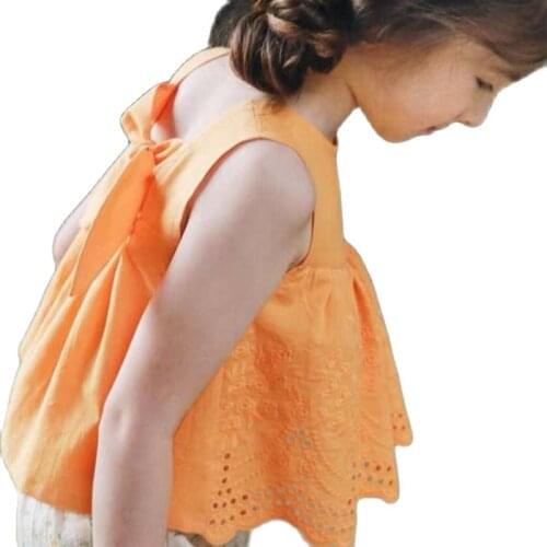 Princess Summer Girls Floral T Shirt Sleeveless Yellow White 2021 Kids Tee Tops For Baby Girls Back Bow Blouses Toddler Clothing