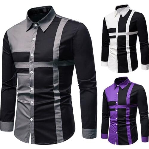 Men Shirts New Hollow European Style Trendy Western Denim Stitching Long-sleeved Shirt Mens Long Sleeve Print Shirt
