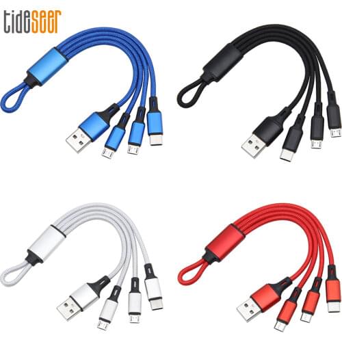 Nylon Fast Charging 3 in 1 USB Cable Keychain Short Portable Micro Usb Type C Multi Charger Phone Cables for iPhone Huawei LG