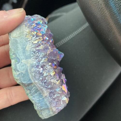 Lovely Rainbow Angel Aura Crazy Amethyst Clusters Natural Violet Furnishings Cluster Rough And Office Stone Home Crystal Gi O8W0