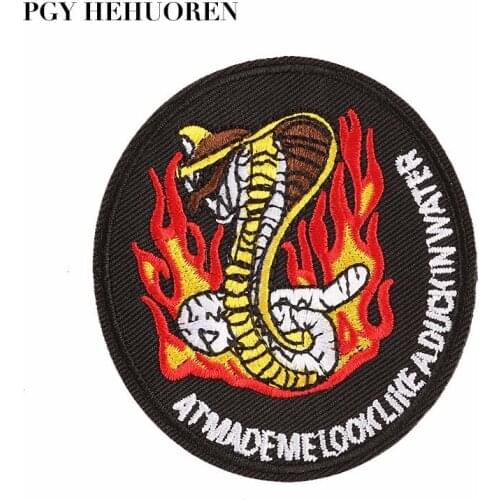 PGY 5PCS Punk Cobra Animal Patches Embroidered Fire Round Badge Iron T-Shirts Back pack Patch wallet Jackets Coats Appliques