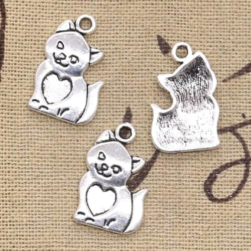 30pcs Charms Cat Heart 21x14mm Antique Making Pendant fit,Vintage Tibetan Bronze Silver color,DIY Bracelet Necklace