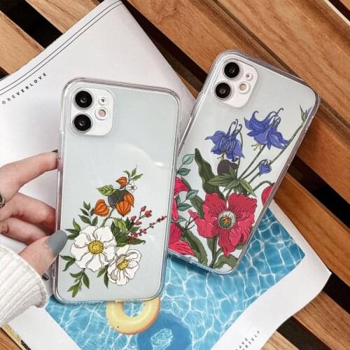 Blooming flower Clear Phone Cases For iPhone 12 Mini 11 Pro Max X XR XS Max for iPhone 6s 7 8 Plus SE 2020 Soft Back Funda Cover