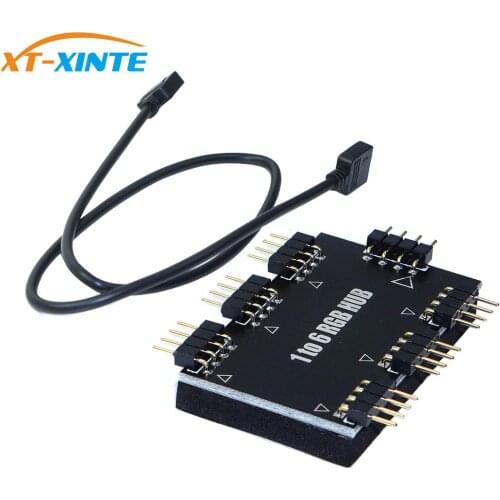 1 to 6 RGB Fan Hub Splitter PWM Controller 5V 3Pin / 12V 4 PIN Fan Cooler Computer Motherboard Symphony 50cm Power Supply Cable