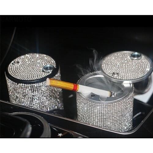 Luxury Diamond Car Ashtray Crystal Shiny Auto Ashtray with Cover for Car Great Gift for Women Girls Universal Cigarette Ash Hold