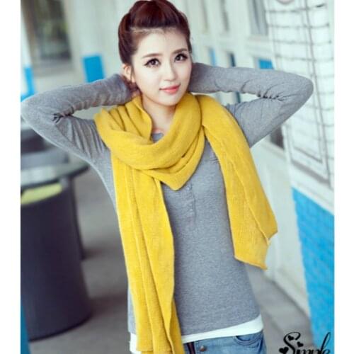 Korean Simple Solid Color Warm Winter Scarf Women 220cm Elastic Knitted Wool Ring Shawl Amazing Blanket Echarpe