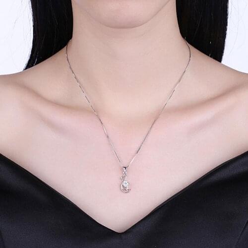 SILVERHOO Simple Women Necklace Heart Shape Cubic Zirconia 925 Silver Hollow Out Pendant Long Lasting Clavicle Chain for Wedding
