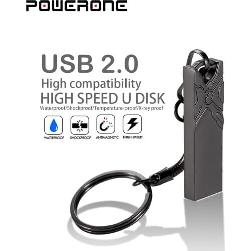 POWERONE USB Flash Drive USB2.0 Metal Black 4GB 8GB 16GB 32GB 64GB Real Capacity Flash Disk 2.0 Custom LOGO Wholesale
