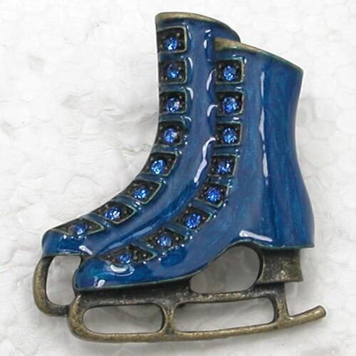 Antique Bronze Fashion Brooch Blue Rhinestone Enamel Ice Skate Shoes Pin brooches C822 B4