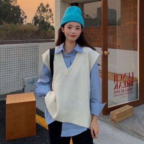 Knitted vest womens v-neck loose sweater spring and autumn 2021 new Korean style outer sleeveless sleeveless pullover blouse