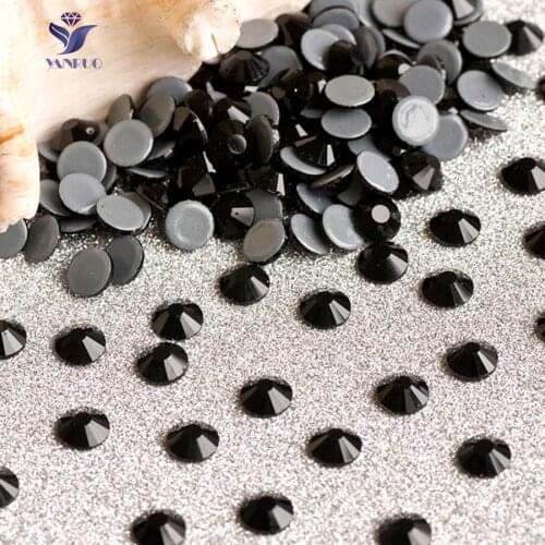 YANRUO 2058HF SS16 3.8-4.0mm Black Rhinestones Strass HotFix Glass Stones rhinestone fabric Glue Strasses For Weeding Dress