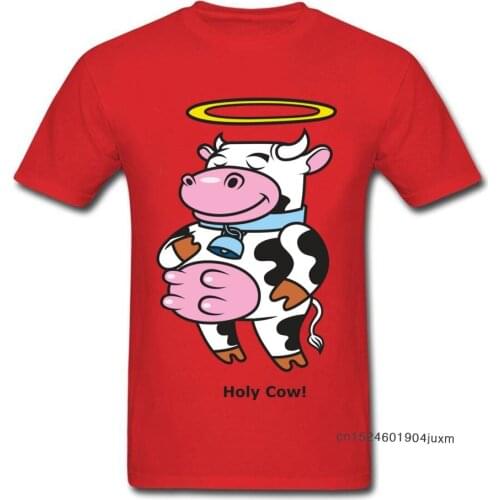 Funny Red T-shirt Holy Cow 100% Cotton T Shirts For Men Short Sleeve Cartoon Print Tops 2018 Hot Sale Round Collar Clothes