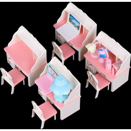 1Set Oll Play Dollhouse Furniture Desk+lamp+laptop+chair Accessories For 1/6 Doll