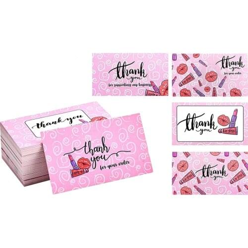 10-50 Pieces Liptick thank you Card 2*3.5inch Custom Card Small Business Gift Decoration Label Goods Follow Card