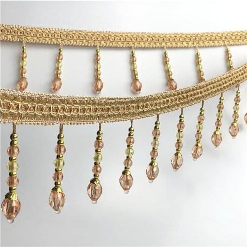 12yards/lot Crystal Beads lace tassel Ribbon tassels trimming Ball fringes for DIY Sewing Fabric clothes curtains accessories