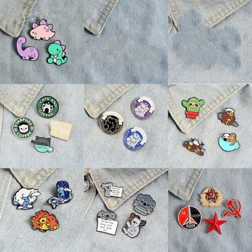 3~4 Pieces/ Set Lovely Animal Book Enamel Pin Koala Brooch Lapel Pin Dog Cat Badge Sloth Magic Ball Jewelry Brooch Gift for Fans