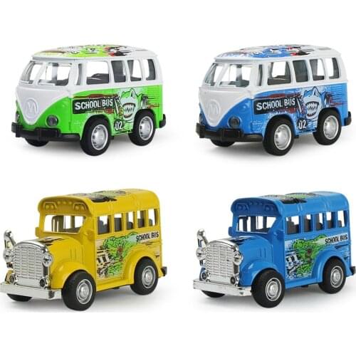 4Types Alloy Car Toy Diecast Vehicle Model Pull Back Sliding School Bus & Opened Door Metal Model Classic Toys for Boy Kids Gift