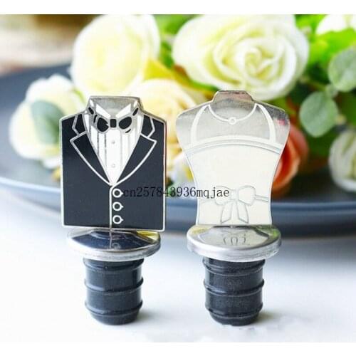 50pairs Bride and Groom Bottle Stopper Black and White Alloy Wine Stoppers in Gift Boxes Wedding Favors Giveaways for Guests