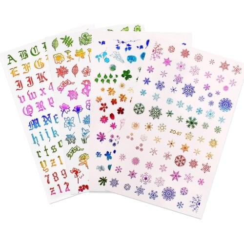 8*10cm Gothic Letter Summer Leaf Decals Sticker Holographic Maple,Rose,Cross-Star Manicure Self-Adhesive Nail ART Stickers 3DYS4