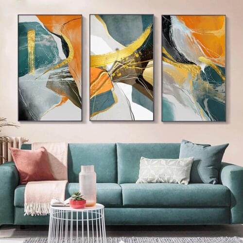 Abstract Color Blocks Wall Painting Gold Foil Canvas Posters and Prints Modern Luxury Picture for Living Room Bedroom Home Decor