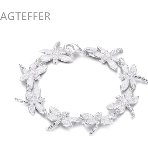 AGTEFFER 925 Sterling Silver Inlay Zirconium Drill Eight Dragonfly Bracelet For Women Wedding Engagement Party Fashion Jewelry