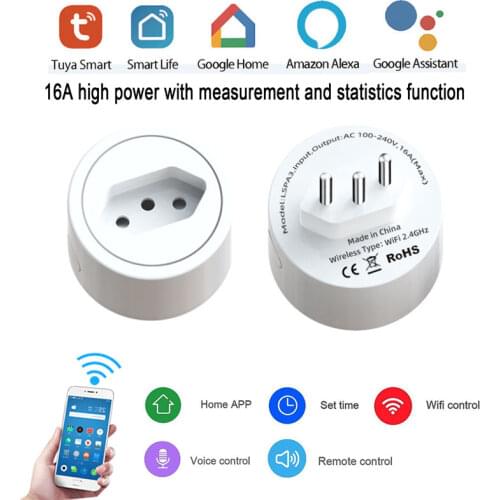 Brazil Tuya WiFi Smart Power Plug Electrical Socket Intelligent Grouping Control Real-Time Monitoring Anomalies Alexa Voice