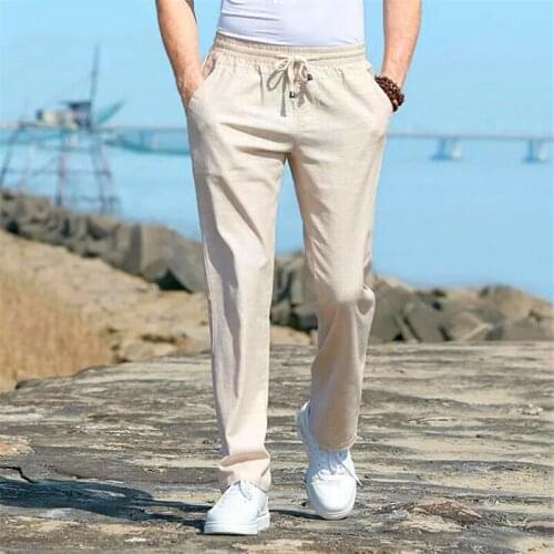 Linen Pants Men Loose Summer Straight Breathable Trousers Outdoor Casual Male Solid Pantalones Hombre Mens Streetwear