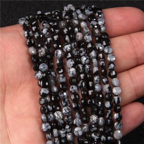Natural Snowflake Obsidian Jaspers Beads 4mm 6mm Round Coin Shape Loose Beads for Jewelry Making DIY Necklace Earrings Supplies