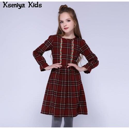 Kseniya Kids Children Girls Dresses Cotton Lolita Style Long Sleeve Winter Girl Plaid Dress Fashion Cute Girl Princess Dress
