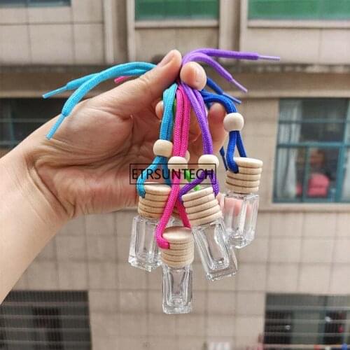 100pcs 4ml Glass Perfume Bottle Car Perfume Bottle Hangings Pendant Scent Bottle with Wood Cover F3909