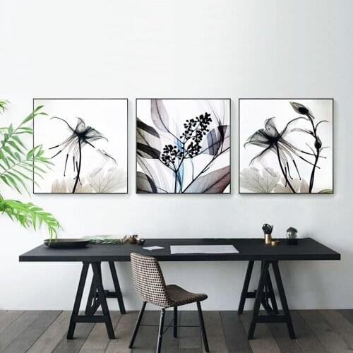 Exquisite Modern 3pcs Transparent Flower Canvas Painting Art Print Poster Picture Home Wall Decorative Simple Wall Decoration