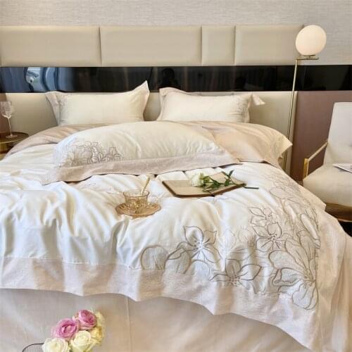 Luxury Princess Girls Bedding Set 100S Egyptian Cotton Flowers Embroidery Duvet Cover Bed Linen Pillowcases 4Pcs Home Textiles