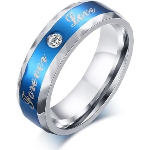 Carofeez Fashion Zirconia Stainless Steel Men Ring Trendy “Forever Love” Letter Ring Wedding Band Engagement Lover Gift