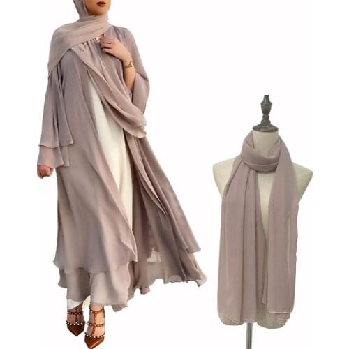 Muslim Long Dress Ramadan Ladies Chiffon Turban Turkey Islamic Morocco Kaftan Dubai Abaya Jellaba Cardigan Robe Turban Kimono