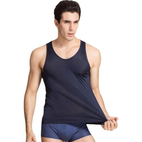 100% Natural Silk knitted mens tops double-faced knitted pure silk men tank top silk underwear men 100% silk basic vest