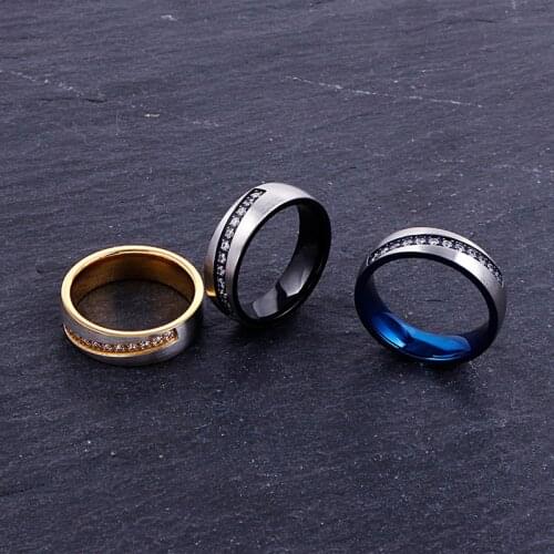 Black inlaid stone titanium steel mens ring fashion stainless steel mens and womens jewelry accessories