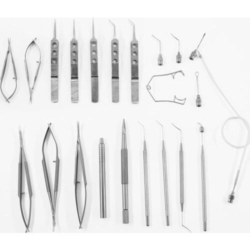Set of 21 pieces of fine stainless steel ophthalmic surgical instruments