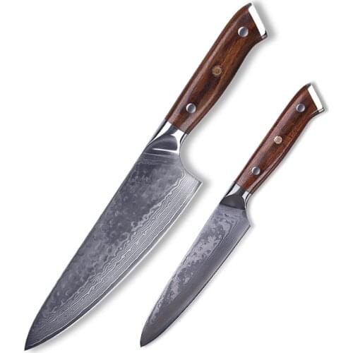 Kitchen Knife Set Chef Knives Japanese VG10 Damascus Steel 8 inch Utility Knife 5 inch Paring Knife Set Wood Handle Cooking Tool