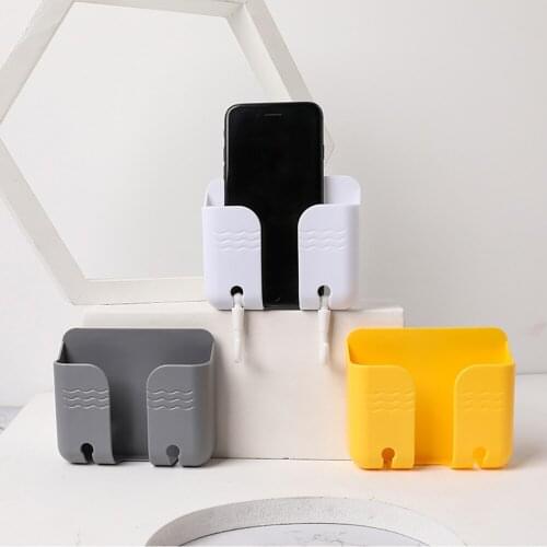 1Pcs Wall Mounted Organizer Box Punch Free Tv Remote Control Storage Mounted Phone Plug Wall Holder Charging Multifunction Hooks