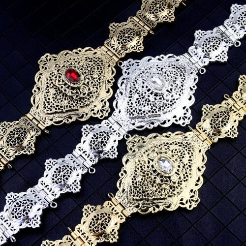 Neovisson Elegant Moroccan Belt for Women Caftan Belt Wedding Jewelry Metal Chain Adjustable Length Bridal Gift
